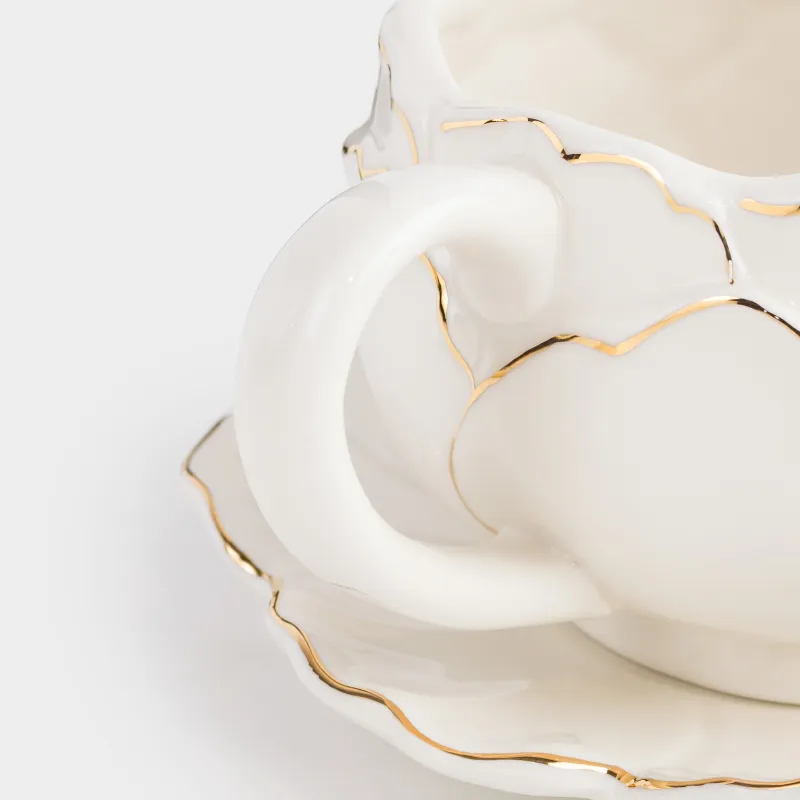 Breakfast tea pair, 1 person, 2 items, 450 ml, porcelain P, milky golden, Peony, Bloome, image-5