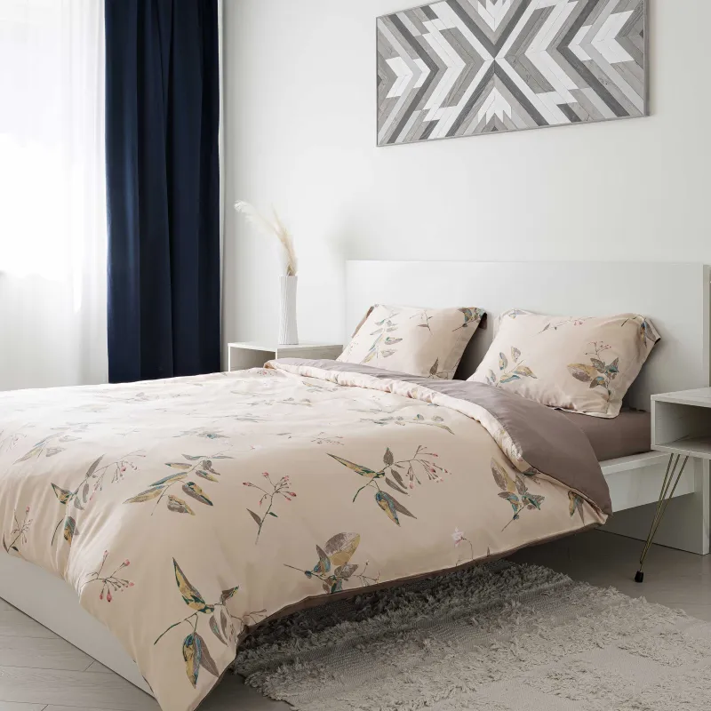 Bed linen set euro, Tencel 300 TC, beige, Leaves, Tencel