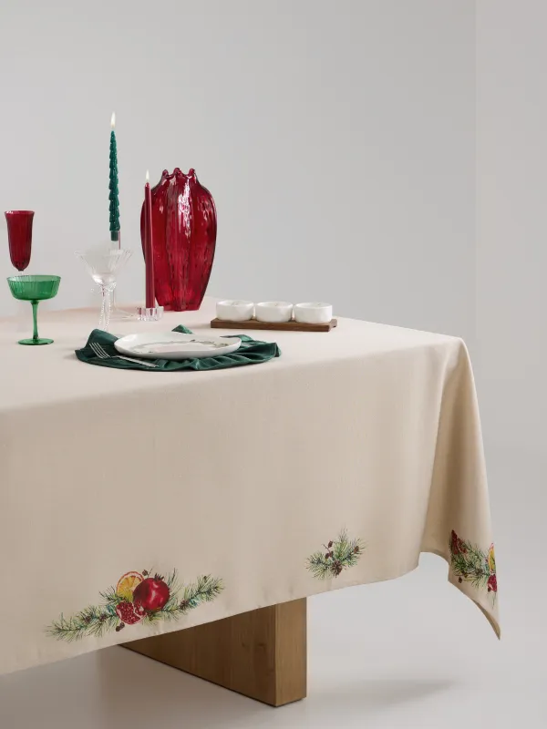 Tablecloth, 160x160cm, polyester, sand, Pomegranates and oranges, Christmas miracle, image-7