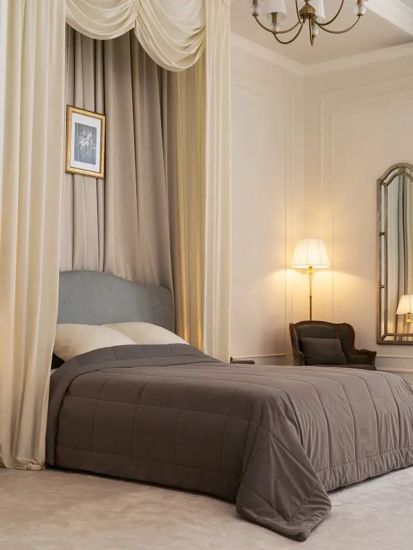 Bedspread, 220x240 cm, quilted, velvet/microfiber, gray-brown, Stitch velvet, image-5