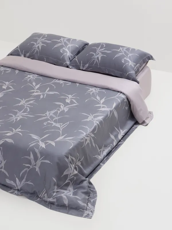 Bed linen set, euro, tencel 300 TC, gray-purple, Leaves,Tencel, image-2