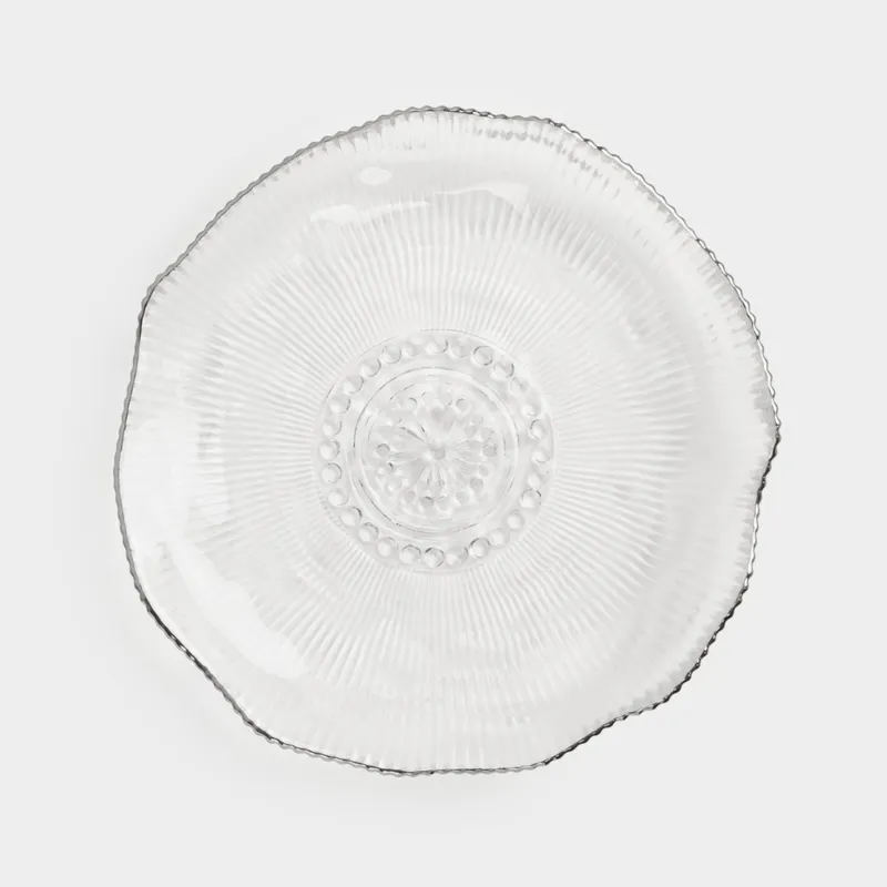 Dinner plate, 27 cm, glass R, with silver edging, Argos silver