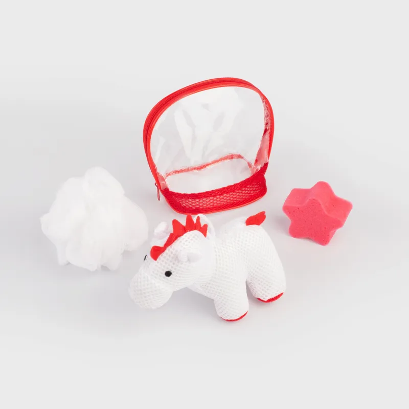 Children's shower set, 3 items, in a cosmetic bag, polyester, red, Horse, Friend spa