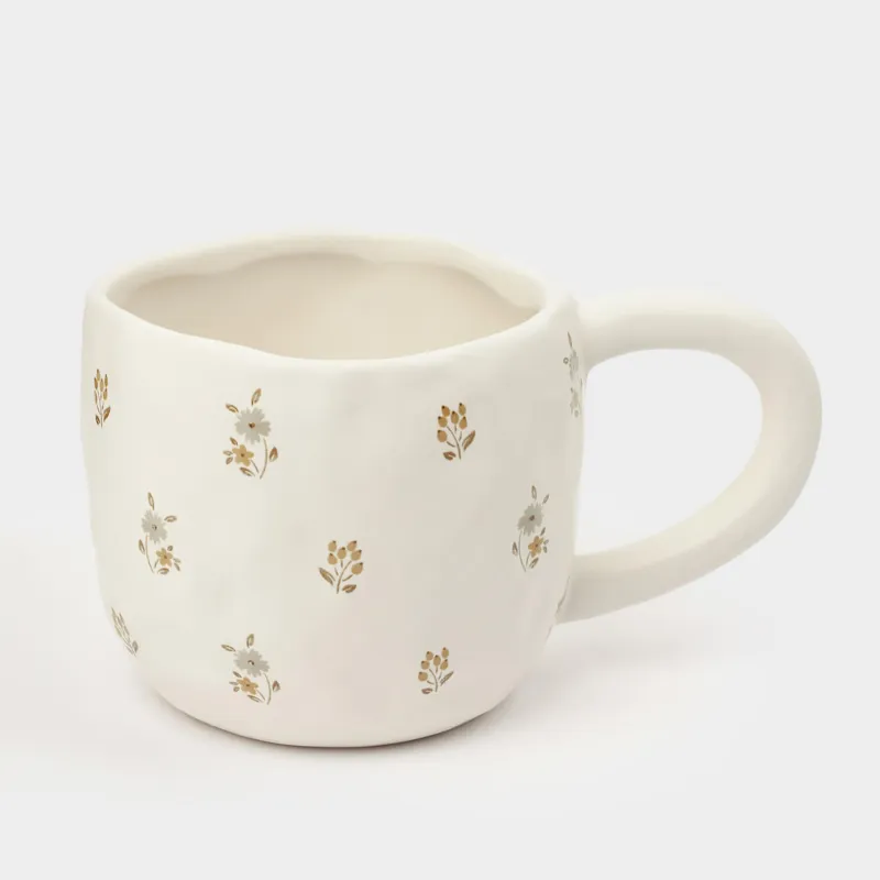 Mug, 440 ml, ceramic, milky, Vintage flowers, La flore