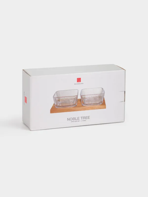 Snack set, 2 pcs, on stand, glass/wood, Squares, Noble tree, image-5