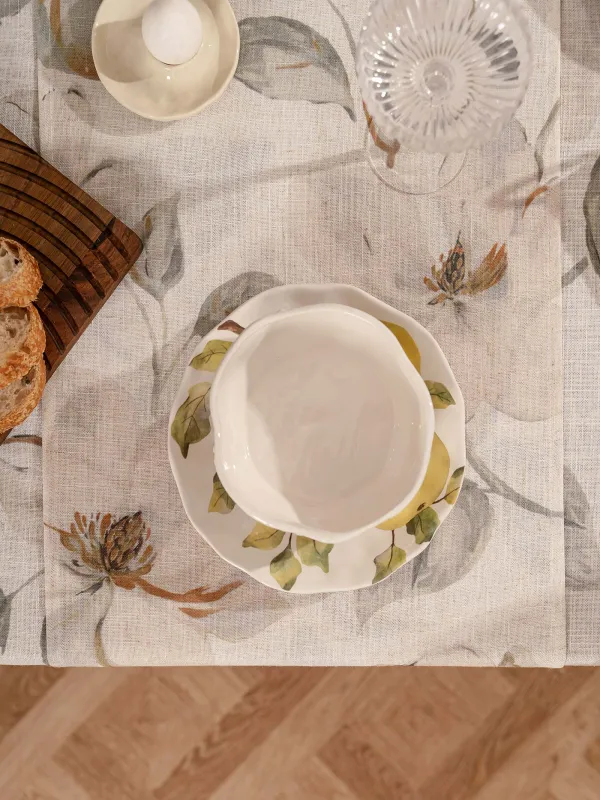Table runner, 40x160 cm, polyester / linen, milky yellow, Flowers, Flowery flax, image-5
