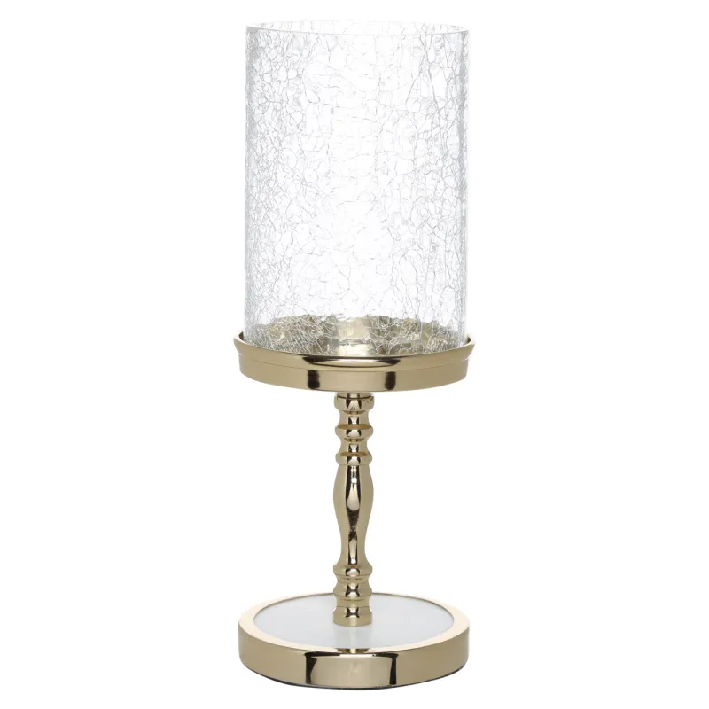 Candlestick, 30 cm, for one candle, on a leg, metal / glass, golden, Craquelure, Fantastic ice