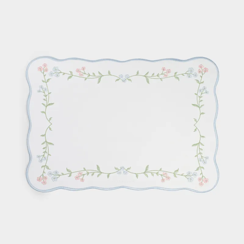 Placemat, 32x45 cm, PVC / polyester, shaped, milky, Flowers, Rock embroidery