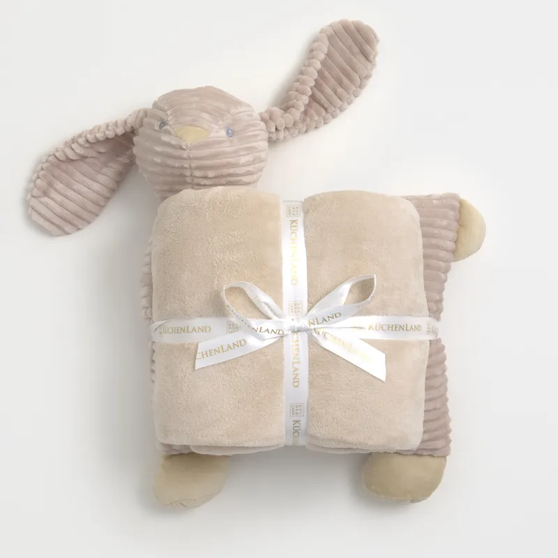 Blanket with pillow, 130x210 cm, fleece / plush, beige, Rabbit, Plush animals