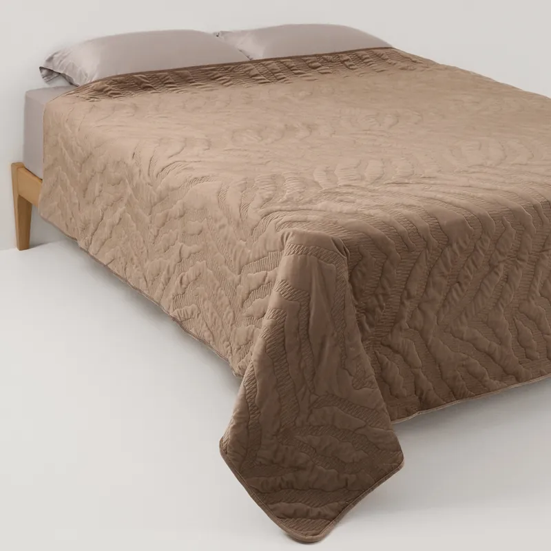 Bedspread, 220x240 cm, quilted, velvet/microfiber, brown, Stitch velvet