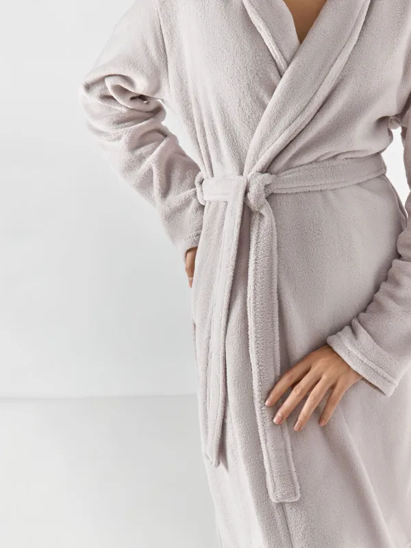 Women's robe, homewear, size S/M, with long sleeves, polyester, grey, Drew, image-3
