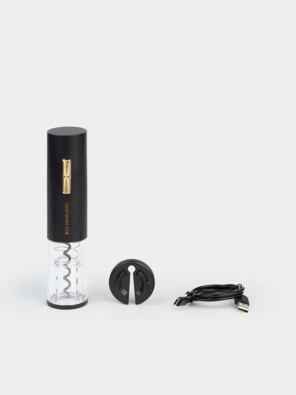 Electric corkscrew, 19 cm, with foil cutter, plastic, LED B, Black, Bar, image-5