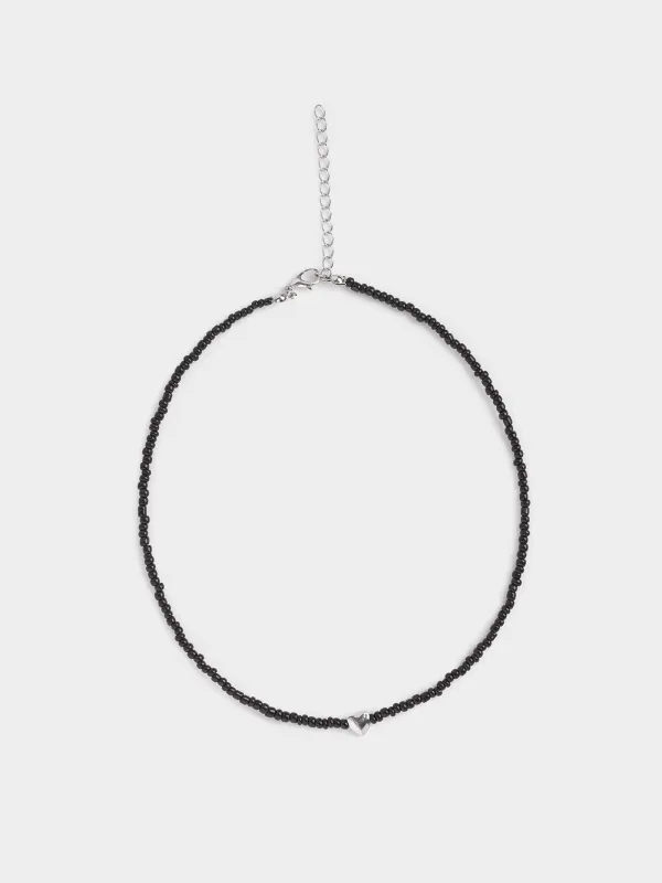 Chain, 44 cm, with pendant, glass / metal, black, Heart, Jewelry black, image-0