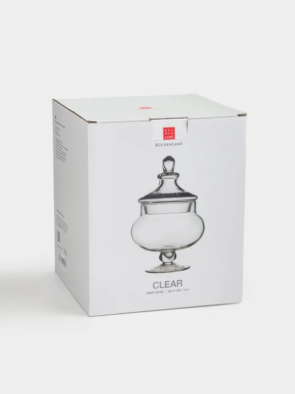 Candy bowl, 17х26 cm, 1,4 l, legged, with lid, glass, Clear, image-3