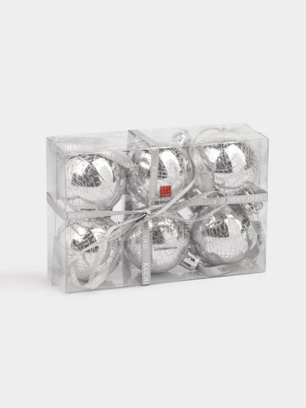 Christmas tree toy, 4 cm, 6 pcs, plastic, silver, Ball, Ball sparkle, image-3