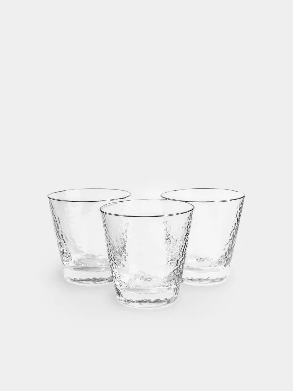 Drinking glass, 10 cm, 270 ml, 6 pcs, glass, with silver edging, Ripply silver, image-0