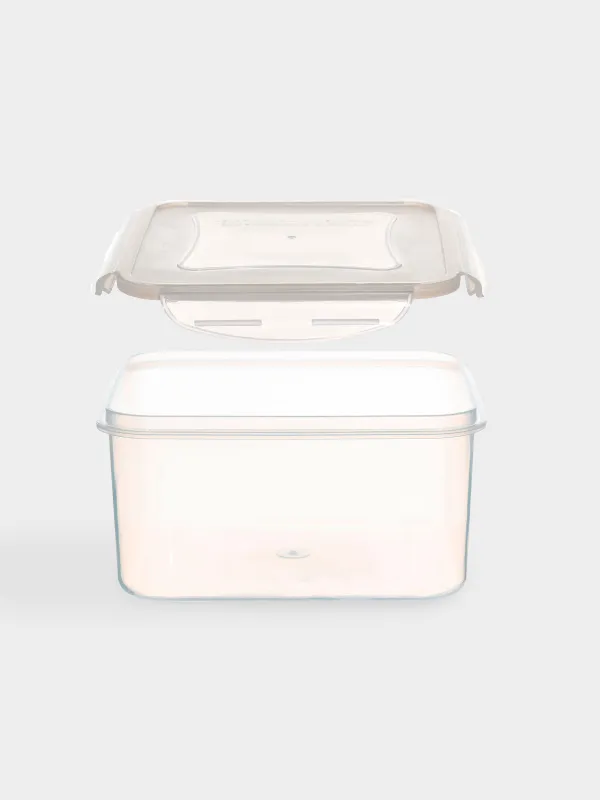 Container set, 4 pcs, with clips, plastic / silicone, Square, Beige, Roomy clip, image-1