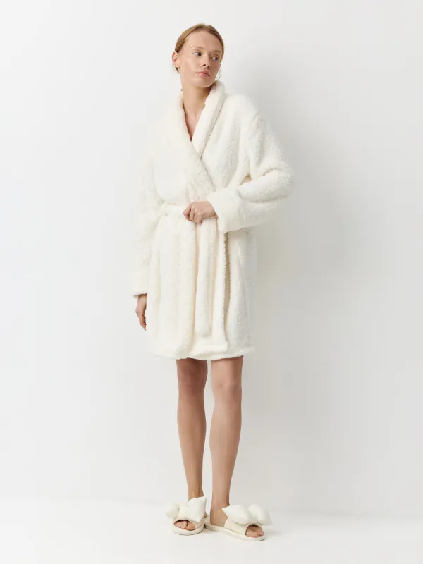 Robe for women, home, R. L, long sleeve, sherpa, milk, Lola, image-1