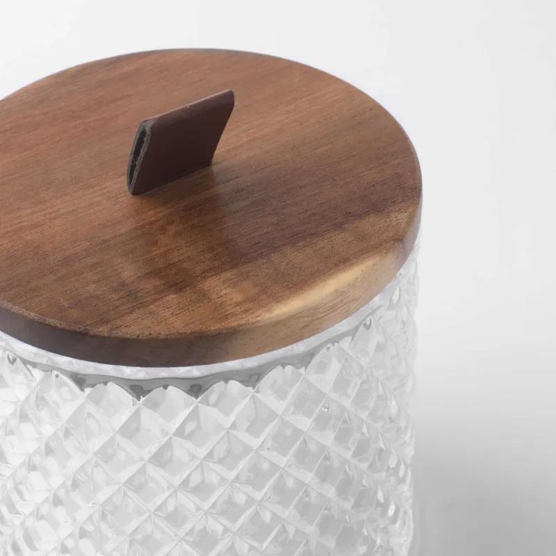 Candy bowl, 11x11 cm, with lid, glass R / wood, Naiad, image-3