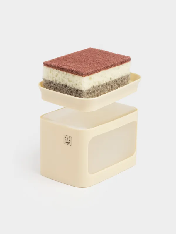 Detergent dispenser, 680 ml, with sponge, Platform, plastic, milky, Keeping, image-1