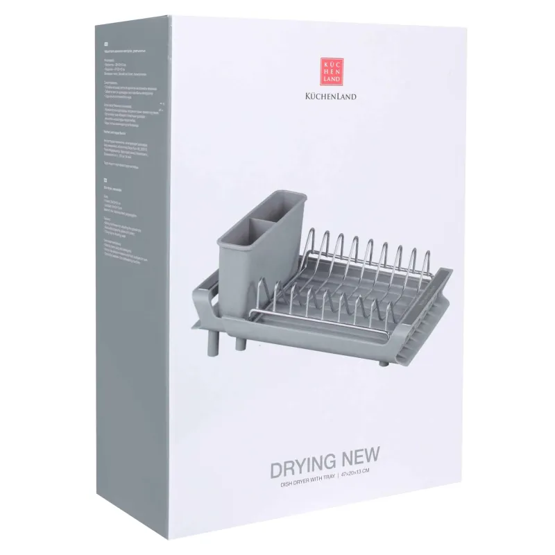 Dish dryer, 28 / 47x20 cm, with sliding tray, steel / plastic, Grey, Drying new, image-7