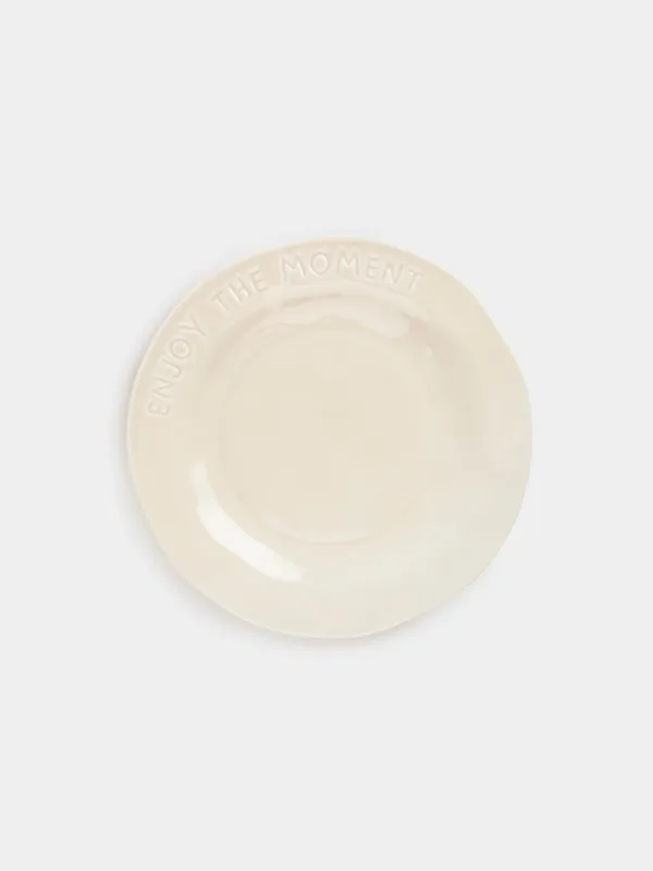 Dinner plate, 27 cm, porcelain P, milky, Enjoy the moment, Crumple words, image-0