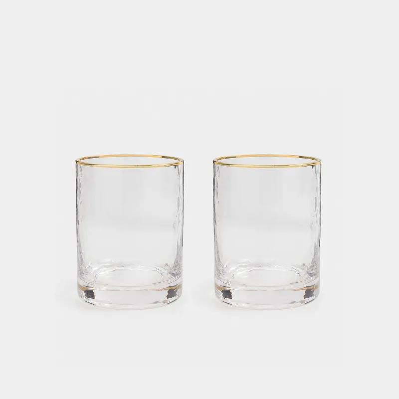 Drinking glass, 10 cm, 300 ml, 2 pcs, glass, with golden edging, Ripply gold