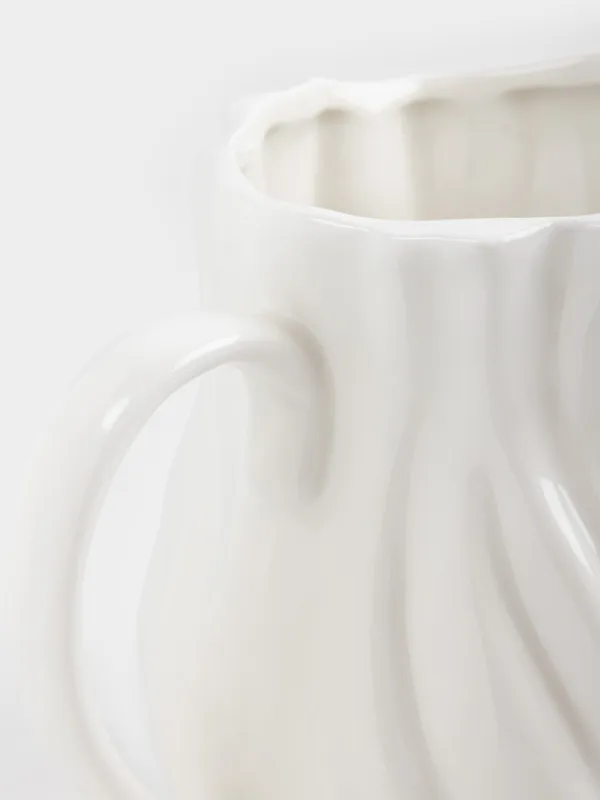 Jug, 1.6 l, ceramic, white, Milky, Wavy edge, Crumple, image-4