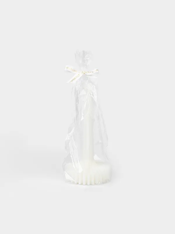 Candle, 20 cm, thin, milky, Ribbed candle, image-3
