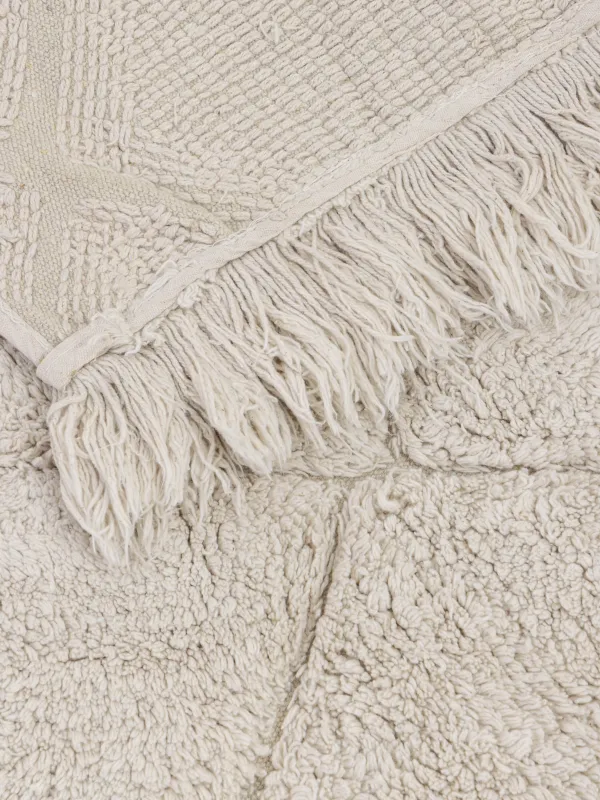 Rug, 60x120 cm, fringed, cotton, beige, Rhombuses, Neutral, image-1