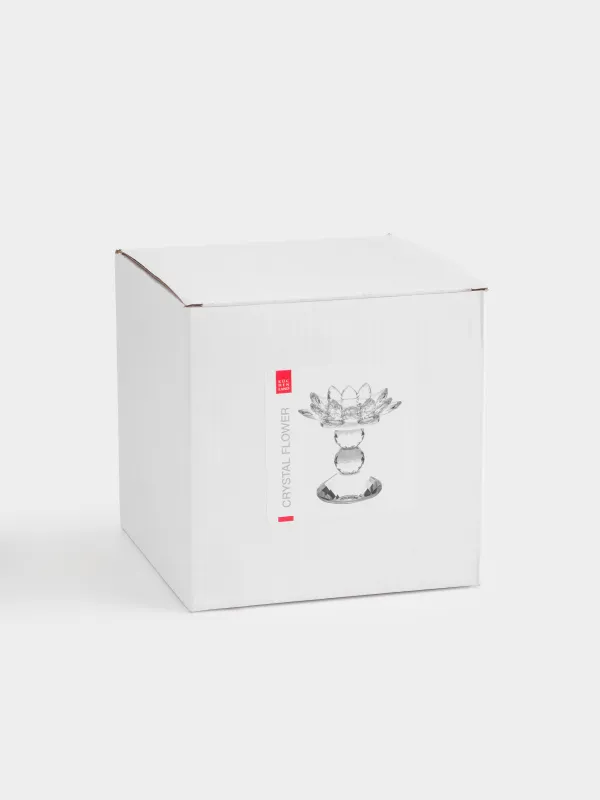 Candlestick, 13 cm, for a cylindrical candle, on a leg, glass, Flower, Crystal flower, image-4