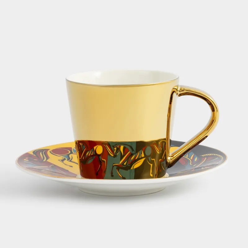 Tea pair, 1 person, 2 items, 300 ml, porcelain P, golden, Horses, Horse art