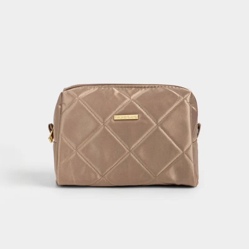 Makeup bag, 21x13 cm, quilted, satin, milky, Quilted silk