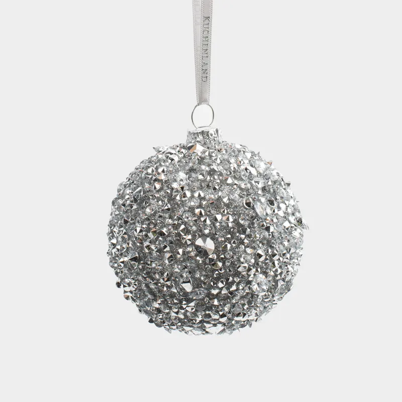 Christmas tree toy, 8 cm, foam/plastic, silver, Ball with rhinestones, Ball sparkle