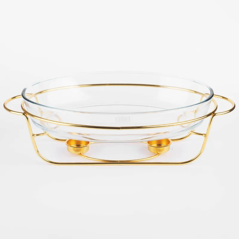Chafing dish, 35x24 cm, glass T/steel, oval, golden, Classic gold