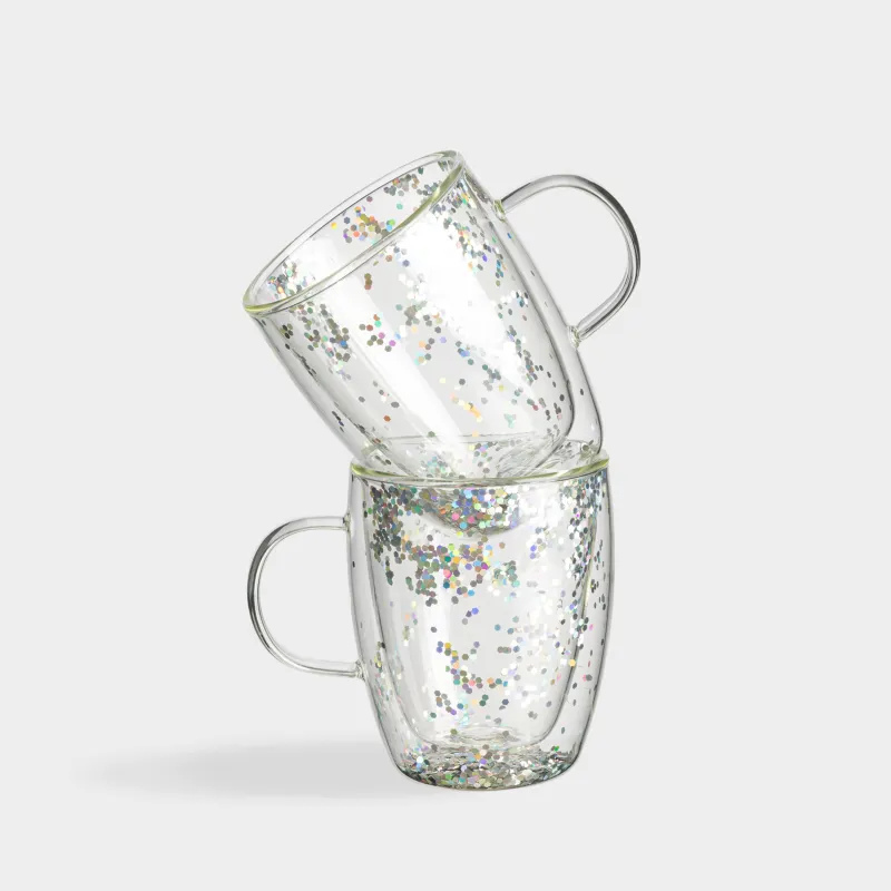 Mug, 290 ml, 2 pcs, glass B, with silver glitter, Air sparkly