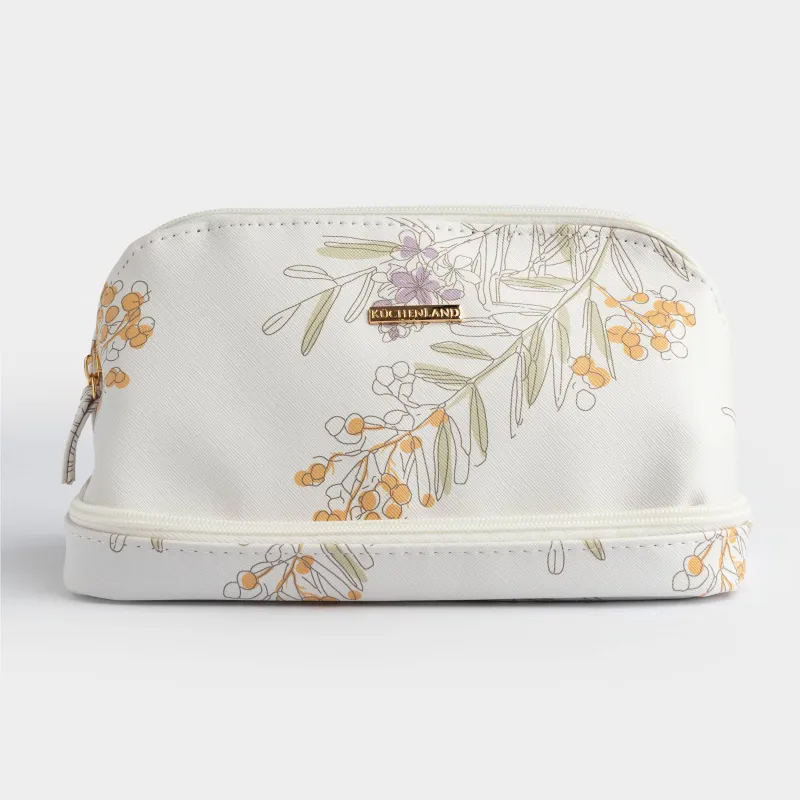 Cosmetic bag, 24x13 cm, with lower compartment, polyurethane, white, Mimosa, Isadora, image-0