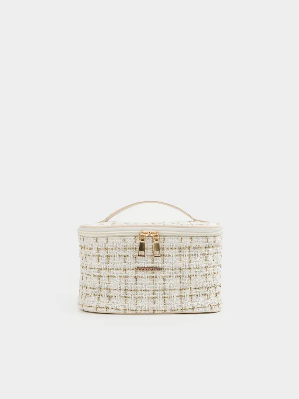 Cosmetic bag, 20x15 cm, with handle, tweed, white, Wenal, image-0