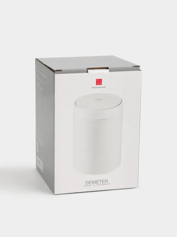Trash can, 1.5 l, with a button to open the lid, metal / plastic, dairy, Demeter, image-3