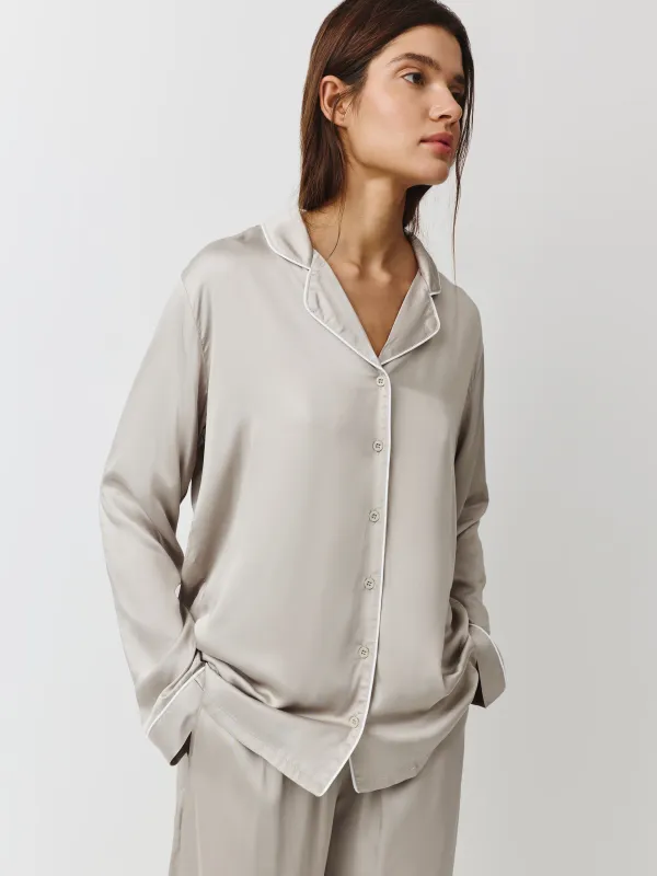 Women's shirt, homewear, size L, with long sleeves, bamboo, beige, Debora, image-0