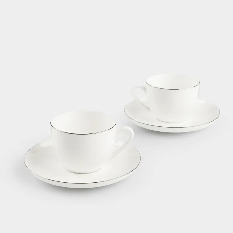 Tea pair, 2 persons, 4 items, 250 ml, porcelain F, white, Ideal silver