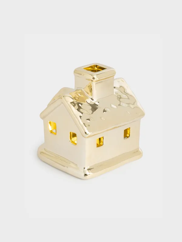 Statuette, illuminated, 8 cm, porcelain P, golden, House, House shape, image-1