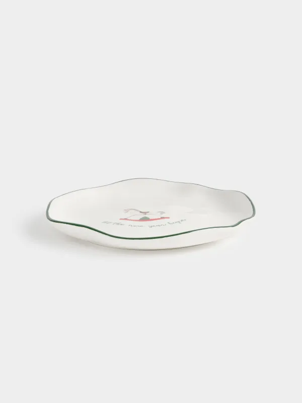 Snack plate, 21 cm, ceramic, Horse, Christmas green, image-2