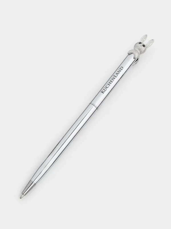 Ballpoint pen, 14 cm, with figure, silver, Hare, Draw figure, image-1