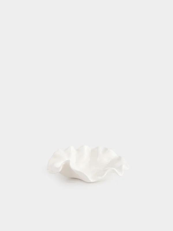 Decorative dish, 19x6 cm, ceramic, milky, Crumpled effect, Crumple, image-0