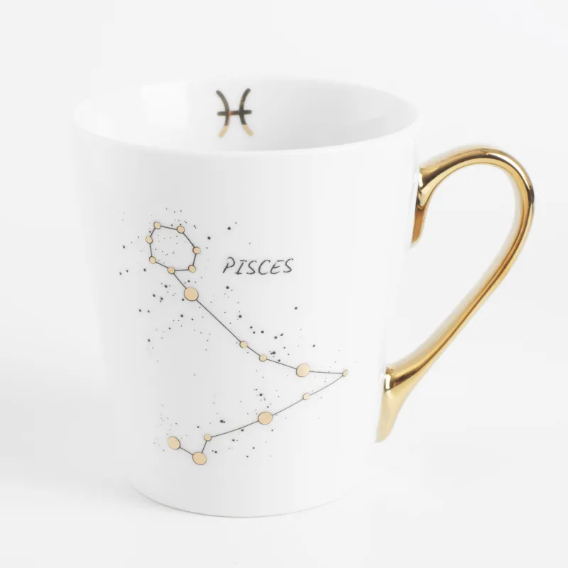 Mug, 400 ml, porcelain N, milky golden, Fish, Zodiac, image-0