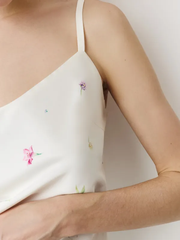 Women's top, homewear, size L, straps, polyester, milky, Flowers, Sevilla, image-1