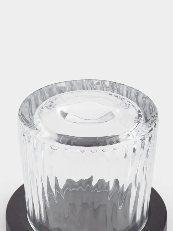 Drinking glass, 10 cm, 280 ml, on a stand, glass R / bamboo, Ribby, image-2