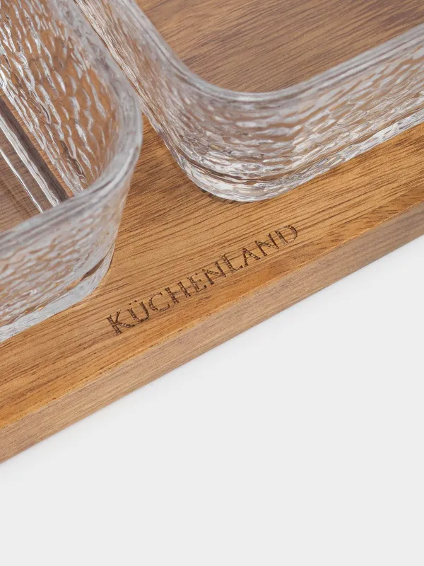 Snack set, 2 pcs, on stand, glass/wood, Squares, Noble tree, image-1