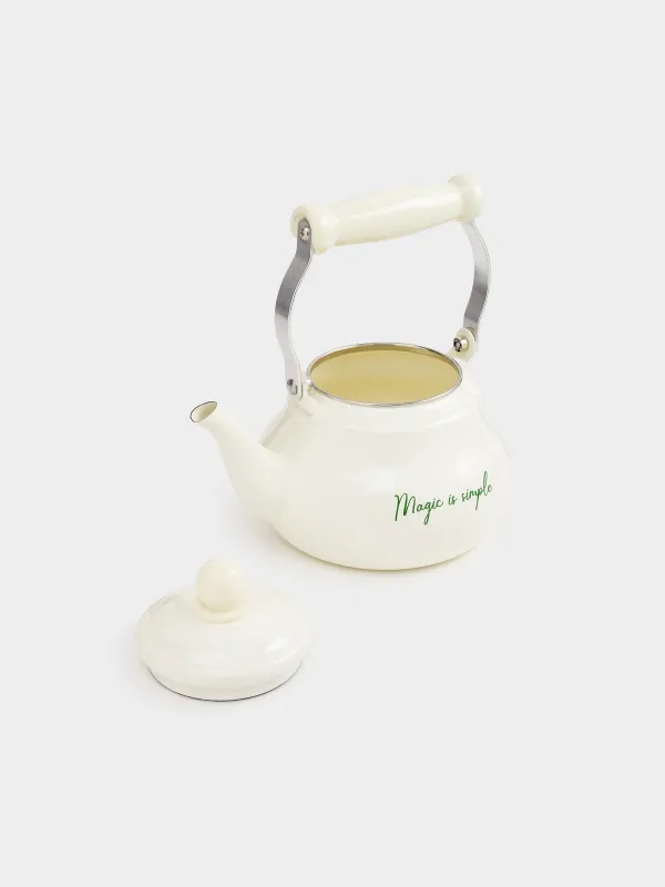 Teapot, 800 ml, enamel steel, milky, Enamel, image-2